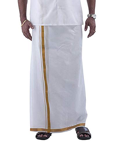 Men's Cotton Single Layer Dhoti (White, Free Size)