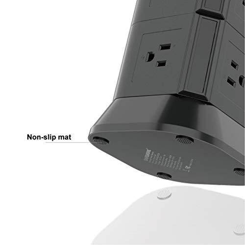 SAFEMORE Desktop Surge Protector Power Strip Tower, Smart 7-Outlet with 2-USB Outlet with 6.5ft/2M Long Extension Cord + 1M Power Cable Multiple Plug Outlet for Home & Office(Black) - Thumbnail 6