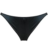 YiZYiF Mens Leather Look Bikinis Swimwear Long Pouch with Scrotum Hole Underwear Black Medium