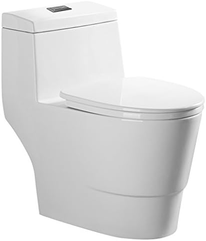 WoodbridgeBath T-0006, Dual Flush Elongated One Piece Toilet with Soft Closing Seat, Comfort Height, Water Sense, High-Efficiency, T-0006 Rectangle Button