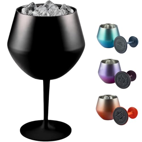 Taça Térmica Inox 2 em 1 Vinho Gin Drinks Cerveja 414ml Copo Térmico Haste Removível Aço Inoxidável Conserva Bebidas Geladas Isolamento Térmico Parede Dupla Cocktail Coquetel (PRETA)