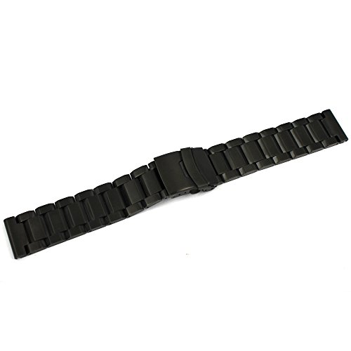 Stainless Steel Watch Band Classic Watch Strap 24mm with Double Buckles Clasp Bracelet Wristband Strip Replacement - Black - Thumbnail 3