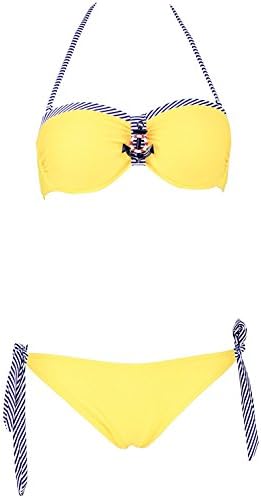 Women’s Vintage Retro Bikinis Adjustable Halter Push Up Swimsuit Set YellowS