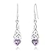 925 Sterling Silver Celtic Knot Purple Amethyst Gemstone Heart Drop Dangle Hook Earrings