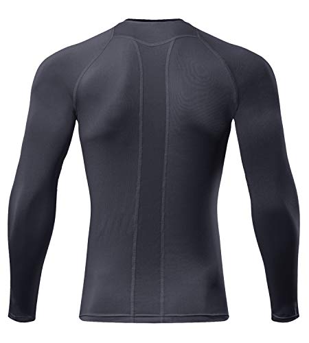 Lavento Men's 3 Pack Compression Shirts Crewneck Long-Sleeve Dri Fit Workout Shirts (Black/White/Gray,Small) - Thumbnail 5