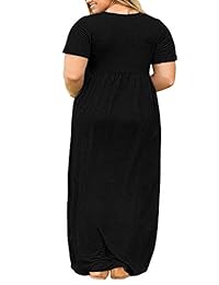 Yskkt - Maxi vestido de verano para mujer, de manga corta, liso, suelto, con bolsillos, talla grande