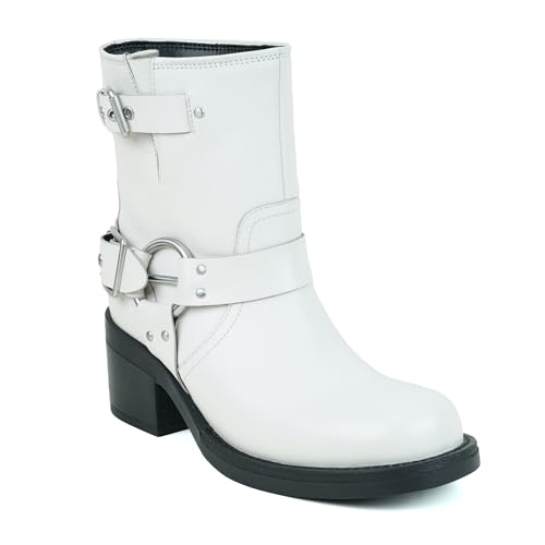 Kenneth Cole New York Women's Stride Motorcycle Boot, Whitecap Leather, 6.5