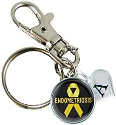 Holly Road Key Chain Custom Endometriosis Awareness Yellow Ribbon Silver Choose Initial