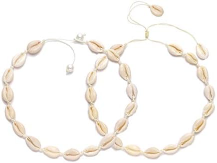 VUJANTIRY Cowrie Shell Choker Necklace for Women Hawaiian Seashell Pearls Choker Necklace Statement Adjustable Cord Necklace Set