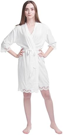 Joonbo Women's Cotton Kimono Robe For Wedding and Maternity delivery(White, Medium)