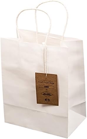 Extra Strong 100% Recycled White Paper Bags with Handles - Set of 25 | 8" x 4.75" x 10" inches | Perfect for Gifts, Weddings, Shopping Bags, Arts and Crafts | Twice as Strong as the Competition