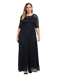 Chicwe - Maxi vestido de encaje, con forro elástico, talla grande, para mujer, vestido de noche para boda, fiesta, cóctel
