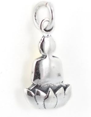 Small Reversible Three Dimensional Sitting Buddha and Lotus Flower Pendant or Charm in Sterling Silver by Zoe and Piper, helps to support Animal Charities, #7447