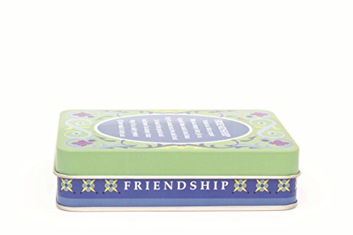 Decorative Forever Gift Greeting Metal Tin Box with Inspirational Reminder Stone of Sentiment and Unique Poem to Match Theme (Friendship, Happiness, Strength, Love, Dream, Hope, Courage) (Friendship)