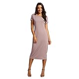 AIEason Women Solid Short Length O-Neck Mid-Calf