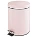 mDesign Small Modern 1.3 Gallon Round Metal Lidded Step Trash Can, Compact Garbage Bin with Removable Liner Bucket and Handle for Bathroom, Kitchen, Craft Room, Office, Garage - Light Pink