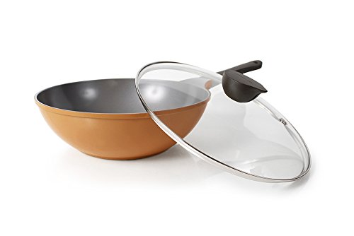 Wok (Chef's Pan) with Glass Lid - 12-inch Ceramic Nonstick in Orange Brown by Neoflam - Thumbnail 2