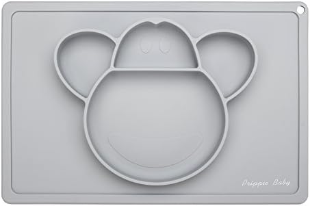 Prippie Baby Silicone Feeding Placemat, for Babies, Toddlers and Kids, 100% Food Grade Silicone, BPA Free, Dishwasher Safe - Monkey (Gray)