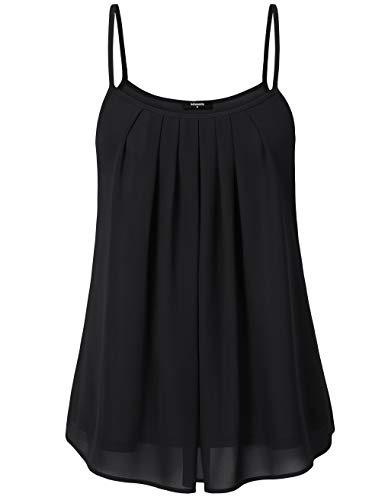 Lotusmile Spaghetti Strap Tank Top, Womens Summer Sleeveless Cool Casual A Line Pleated Chiffon Camisole, Black XL - Thumbnail 5
