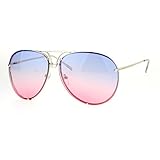 SA106 Retro Vintage Rimless Oceanic Lens Aviator Sunglasses Blue Pink