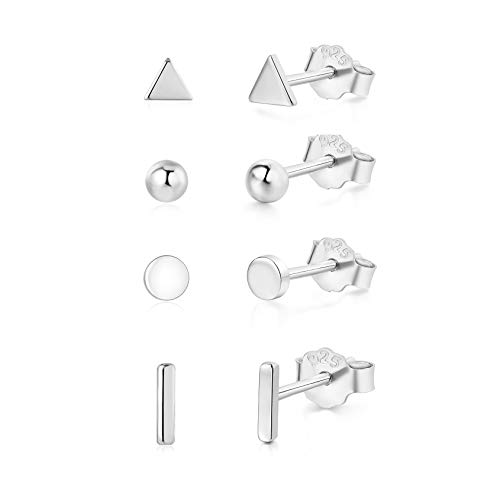 925 Sterling Silver Stud Earrings for Women, 4 Pairs 14K White Gold Plated Hypoallergenic Small Silver Stud Earrings Set for Women Men
