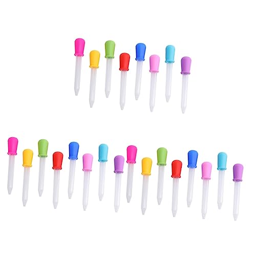 ibasenice 24pcs Silicone Pill Droppers for Food-Grade - Multi-Color Molded Design Yellow Green Rose-red for Liquid Feeding
