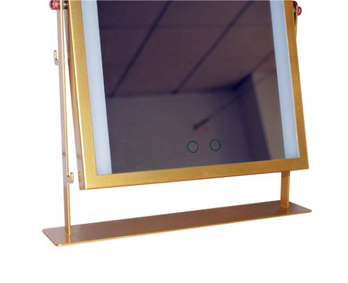 New Hollywood Lighted Vanity Mirror LED Dimmable Makeup Mirror with Lights Desktop Bathroom Mirror 3 Light Source Modes Touch Screen 180° Adjustable Angle (Gold)