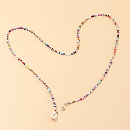 Boho Rainbow Beaded Layered Necklace – Multi-Color Bead Choker With Shell, Star, Butterfly Charms | Adjustable Length