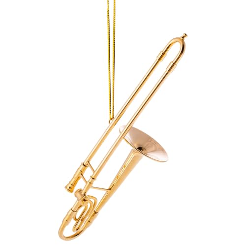 Broadway Gifts Goldene Posaune Musikinstrument Weihnachtsbaum-Dekoration Messing-Musik, Trompeten-Weihnachtsbaum-Dekoration, Kunstharz und Metall, Hng