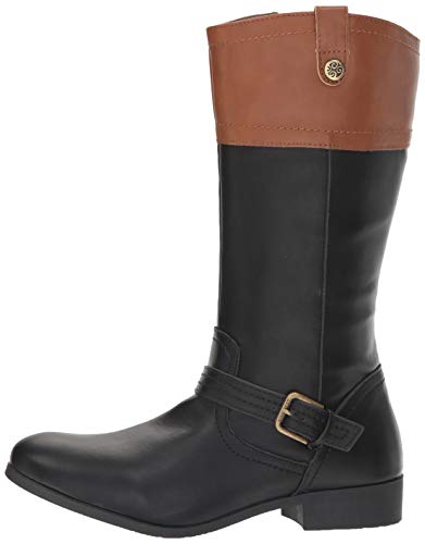 Nine West Girls' EMILIAH Equestrian Boot, Black/tan, M030 M US Little Kid