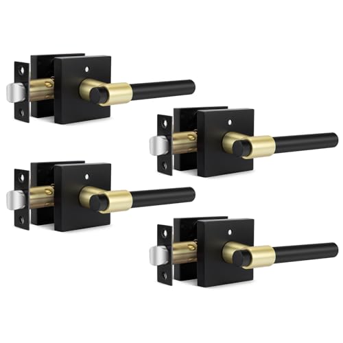 Goldenwarm 4 Pack Black and Gold Interior Door Handles, Heavy Duty Privacy Door Handles Levers, Black and Gold Door Handles Interior for Bedroom and Bathroom(Square, Zinc Alloy) at Amazon