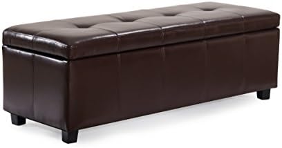 JOYVEN Modern Tufted PU Leather Storage Ottoman Bench, Brown