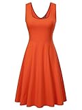 FENSACE Womens Sleeveless Scoop Neck Summer Beach Midi A Line Tank Dress, Orange, Large
