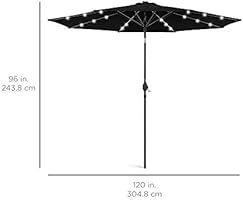 Amazon Com Best Choice Products 10ft Solar Powered Aluminum Polyester Led Lighted Patio Umbrella W Tilt Adjustment And Fade Resistant Fabric Black Garden Outdoor