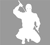 Crouching Ninja with Sword Decal Sticker - Size:6.0 x 3.7 inches - Color:White