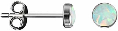 Opal 4 mm, Titanium Bezel Stud Earrings, For Sensitive Ears No reaction with the skin