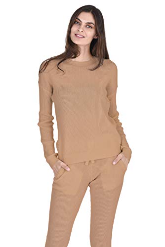 State Cashmere Women's 100% Pure Cashmere Knitted Loungewear Crewneck Pullover Sweater (Sweater/Cammello, X-Large) - Thumbnail 5
