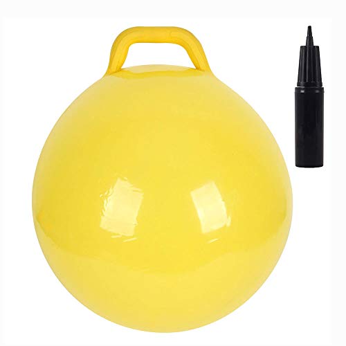 Inflatable Space Hopper Bouncy Ball with Handle (Hop Ball, Kangaroo Bouncer, Hoppity Hop, Sit and Bounce, Jumping Ball) Children's Toys - Yellow (Include Hand Pump)