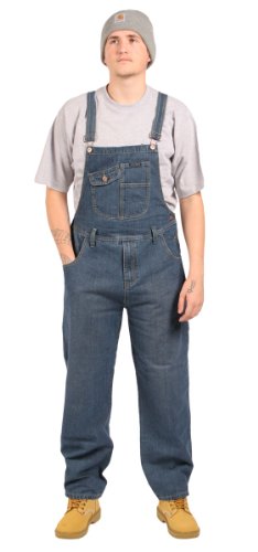 Loose Fit Bib Overalls - Men Womens Denim Bib - Stonewash Blue