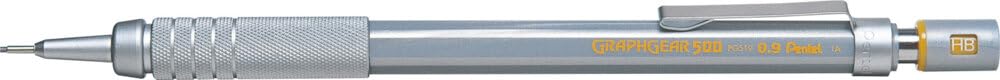 Pentel Graphgear 500 Mechanical Pencil, 0.9mm Lead, Grade HB, 1 x Graphgear Pencil, Silver