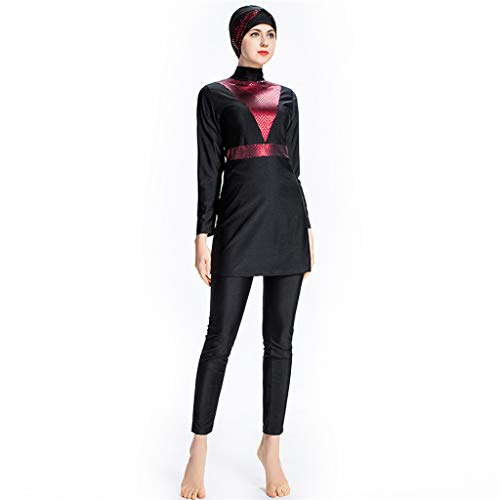 Women Plus Size Swimwear, Lady Solid Color Swimsuit Muslim Bathing Suit With Cap Beachwear Hight Neck Wetsuit