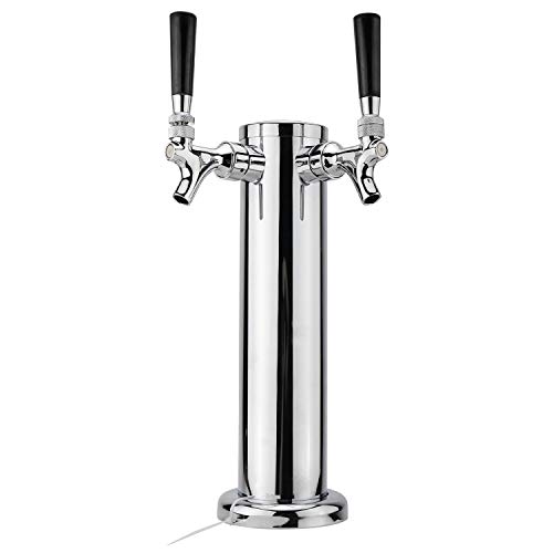 HighFree Polished Stainless Steel Tower Double Faucet Tap Tower Draft Beer Tower Double Faucet Dispenser 3 inch Diameter Draft Beer Tower
