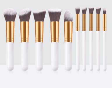 Kabuki Makeup Brushes Set Foundation Blusher Face Powder Synthetic Bristles 10 pieces White