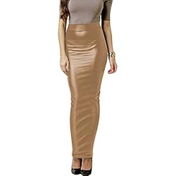 Women Bodycon Long Skirt Black High Waist Pu