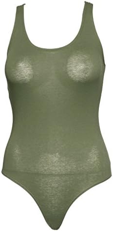 Curvy Street Solid Color Sleeveless Racerback Cotton Tank Top Scoop Neck Bodysuits (Olive, X-Large)