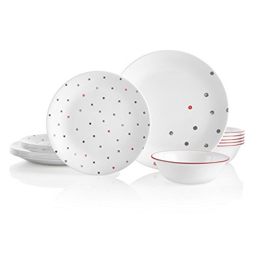 Corelle Service for 6, Chip Resistant, Polka Dottie Dinnerware Set, 18