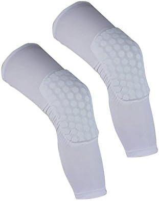 HWB 1 Pair / 2 Pcs Honeycomb Knee Pads Leg Knee Sleeve Protective Pad Support Guard Strap &amp; Wrap Knee for Volleyball, Basketball,Football, Contact Sports (White, Medium)