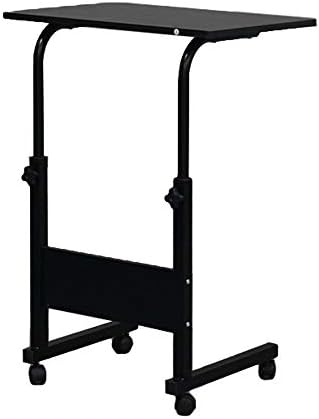 Wegi King Side Table,Rolling U Shaped Lap Desk Stand Overside Bed with Removable Chipboard Baffle Height Adjustable Collapsible Breakfast Snack TV Tray Bedside Slim Coffee Table Black