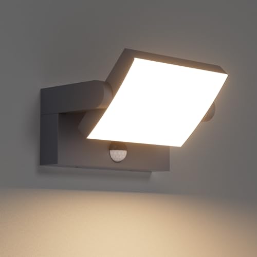 Klighten 24W LED Outdoor / Indoor Wall Light with Motion Sensor, IP65 Adjustable Wall Lamps Aluminium for Gardens Entrance Terrace, Anthracite, Warm White 3000K