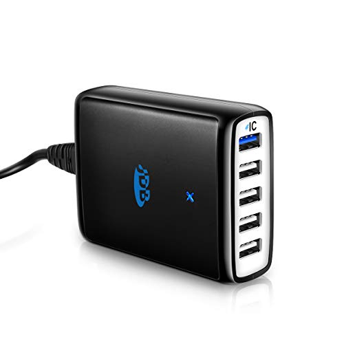USB Charger JDB 40W 8A 5-Port Desktop USB Charging Station with Power IC Tech, Compatible iPhone Xs Max XR X 8 7 6 Plus, iPad Pro Air Mini, Galaxy S9 S8 S7 Edge, Tablet and More USB Adapters(Black)